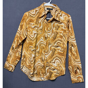 New Glory India Made Marble Swirl Pattern Blouse Small S Button Front Retro